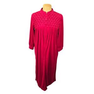 Only Necessities Red Velour Zip Front Robe Housecoat Long Sleeve‎ M 14/16 Lounge